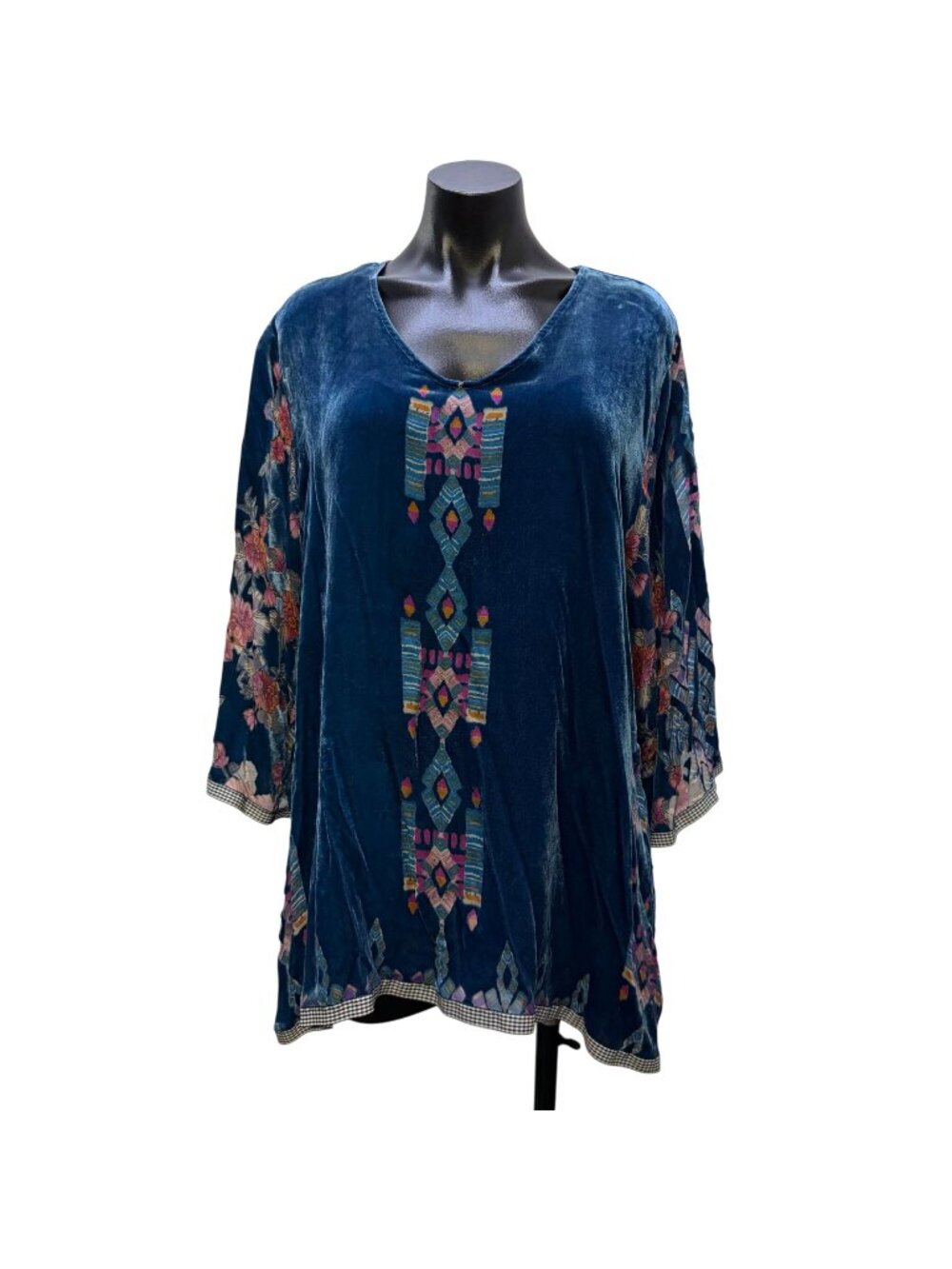 Johnny Was Blue Velvet Tunic Blouse L